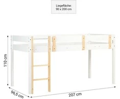 Homestyle4U Dviaukštė lova, 207x110x96.5 cm, balta