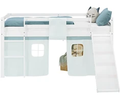 Homestyle4U Dviaukštė lova, 207.5x110x217.5 cm, balta ir žalia