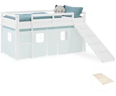 Homestyle4U Dviaukštė lova, 207.5x110x217.5 cm, balta ir žalia