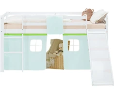 Homestyle4U Dviaukštė lova, 207.5x110x217.5 cm, balta ir žalia