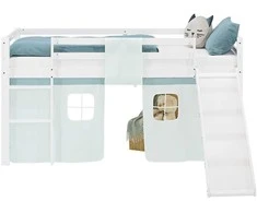 Homestyle4U Dviaukštė lova, 207.5x110x217.5 cm, balta ir žalia