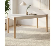 Homestyle4U Ištraukiamas valgomojo stalas 160-200x80x77 cm, bežinis/ąžuolo, medis, 8 asmenims