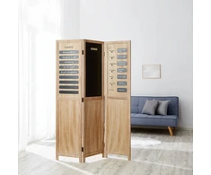 Homestyle4U Kambario pertvara, medinė 3 dalių juodos lentos privatumo ekranas-organizatorius, 120x2x170 cm, ruda