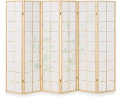 Homestyle4U Kambario pertvara, Shoji 6 dalių bambukinė, 264x2x178.5 cm, natūrali balta