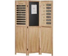 Homestyle4U Kambario pertvara, medinė 3 dalių juodos lentos privatumo ekranas-organizatorius, 120x2x170 cm, ruda