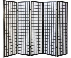 Homestyle4U Kambario pertvara, Shoji 5 dalių sulankstoma, 220x2.2x175 cm, juoda