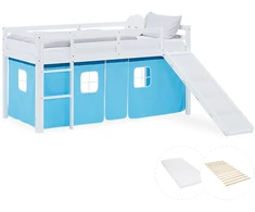 Homestyle4U Loft lova, 207.5x110x217.5 cm, balta, mėlyna