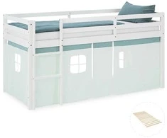 Homestyle4U Loft lova, 207.5x110x99.5 cm, balta ir žalia