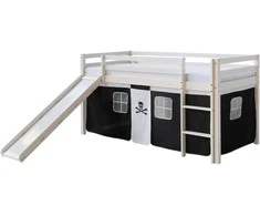 Homestyle4U Aukšta lova, 207.5x110x219.5 cm, juoda ir balta, medinė