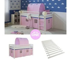 Homestyle4U Dviaukštė lova, 207.5x161.5x96.5 cm, rožinė