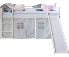 Homestyle4U Vaikiška aukšta lova, 207.5x110x219.5 cm, balta
