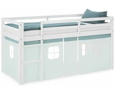 Homestyle4U Aukšta lova, 207.5x110x99.5 cm, balta ir žalia