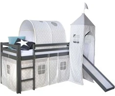 Homestyle4U Vaikiška aukšta lova, 207.5x228x219.5 cm, pilka