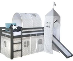 Homestyle4U Vaikiška aukšta lova, 207.5x228x219.5 cm, pilka