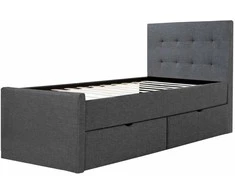Homestyle4U Lova, Paminkštinta viengulė lova su galvūgaliu ir 2 stalčiais, 95x214x103 cm, Pilka