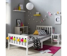 Homestyle4U Viengulė lova, medinė Shaker stiliaus dienos lova, 98x206x82 cm, balta