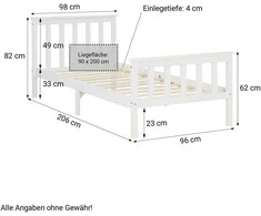 Homestyle4U Viengulė lova, medinė Shaker stiliaus dienos lova, 98x206x82 cm, balta