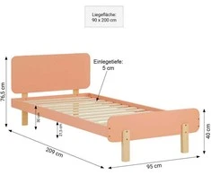 Homestyle4U Viengulė lova, 95x76.5x209 cm, raudona