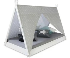 Homestyle4U Vaikiška lova, Tipi palapinės lova, 105.5x208x132.5 cm, balta pilka