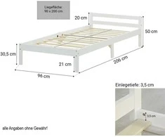 Homestyle4U Lova, tvirtas pušies medienos rėmas, 96x206 cm, balta