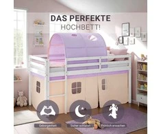 Homestyle4U Aukšta lova, 207.5x160x99.5 cm, balta, violetinė, oranžinė