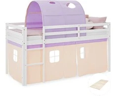 Homestyle4U Aukšta lova, 207.5x160x99.5 cm, balta, violetinė, oranžinė
