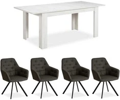 Homestyle4U Valgomojo stalas ir kėdžių komplektas, 160.5x90.5x76.5 cm, balta ir pilka