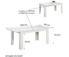 Homestyle4U Valgomojo stalas ir kėdžių komplektas, 160.5x90.5x76.5 cm, balta ir pilka