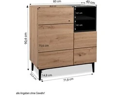 Homestyle4U Komoda, 80x40x90.4 cm, Ruda