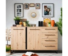 Homestyle4U Komoda, 159x92.5x42 cm, ruda juoda, medinė