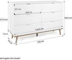 Homestyle4U Komoda, 120x40x86 cm, balta