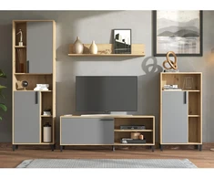 Homestyle4U Svetainės baldų komplektas, 259x192,5x38 cm, ruda, pilka