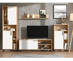 Homestyle4U Svetainės baldų komplektas, 4 dalių pramogų centras, 259x192,5x38 cm, ruda, balta