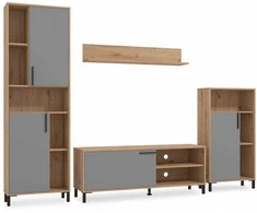 Homestyle4U Svetainės baldų komplektas, 259x192,5x38 cm, ruda, pilka