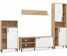 Homestyle4U Svetainės baldų komplektas, 4 dalių pramogų centras, 259x192,5x38 cm, ruda, balta
