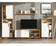 Homestyle4U Svetainės baldų komplektas, 4 dalių pramogų centras, 259x192,5x38 cm, ruda, balta