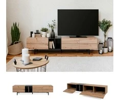 Homestyle4U TV staliukas, 195x37x48 cm, juodas, rudas