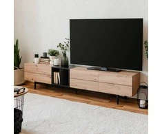 Homestyle4U TV staliukas, 195x37x48 cm, juodas, rudas
