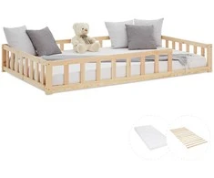 Homestyle4U Vaikiška grindų lova, 125x32x206.5 cm, ruda
