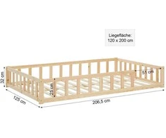 Homestyle4U Vaikiška grindų lova, 125x32x206,5 cm, ruda