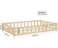 Homestyle4U Vaikiška grindų lova, 125x32x206,5 cm, ruda