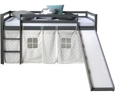 Homestyle4U Vaikiška aukšta lova su čiuožykla, 207.5x110x219.5 cm, pilka