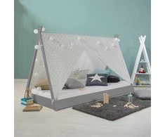Homestyle4U Vaikiška lova, Tipi palapinės lova, 105,5x208x132,5 cm, pilka