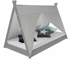 Homestyle4U Vaikiška lova, Tipi palapinės lova su čiužiniu, 105,5x208x132,5 cm, pilka