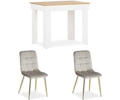 Homestyle4U Valgomojo stalo komplektas, 90x60x73 cm, balta, kreminė, ruda, auksinė