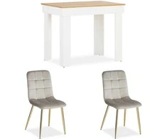 Homestyle4U Valgomojo stalo komplektas, 90x60x73 cm, balta, kreminė, ruda, auksinė