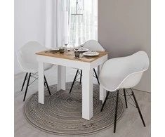 Homestyle4U Valgomasis stalas, 90x73x60 cm, balta ir ruda