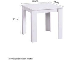 Homestyle4U Valgomasis stalas, 80x80x75 cm, balta