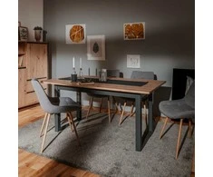 Homestyle4U Valgomojo stalas, 200x90x75 cm, ruda, pilka