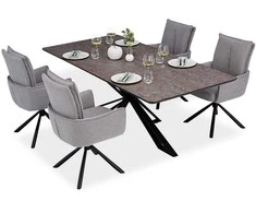 Homestyle4U Valgomojo stalas su kėdėmis, 200x100x76 cm, ruda, juoda, pilka